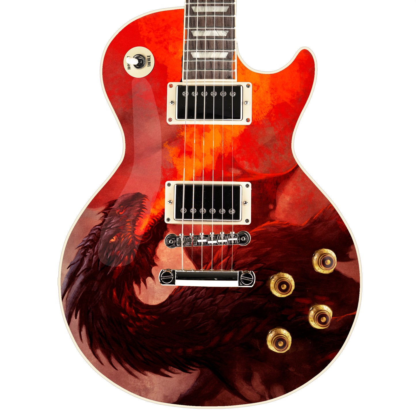 The Warrior Dragons Skin Wrap Vinyl Decal Stickers for Guitars & Bass. Fire Breather GS181