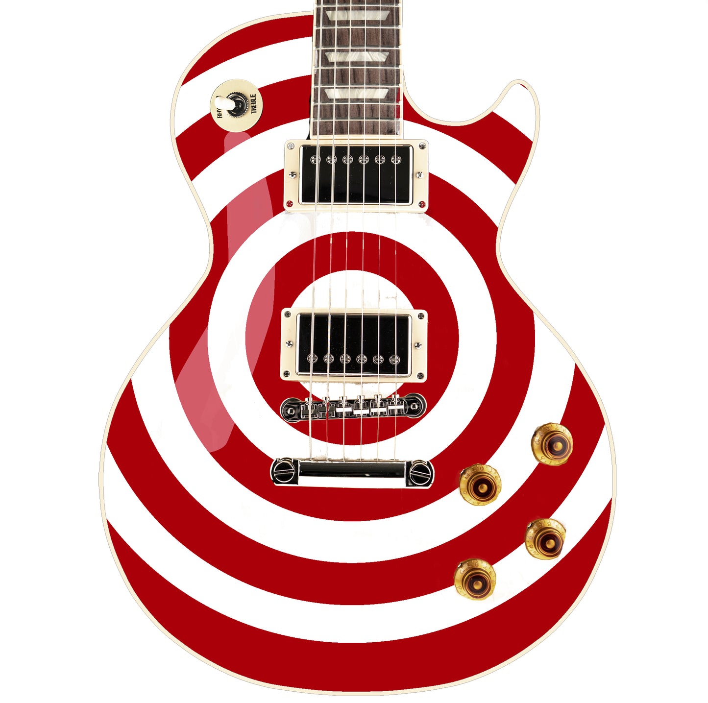 Bullseye Guitar Laminated Skin Wrap Vinyl Decal Stickers Guitar/Bass. White & Red GS37