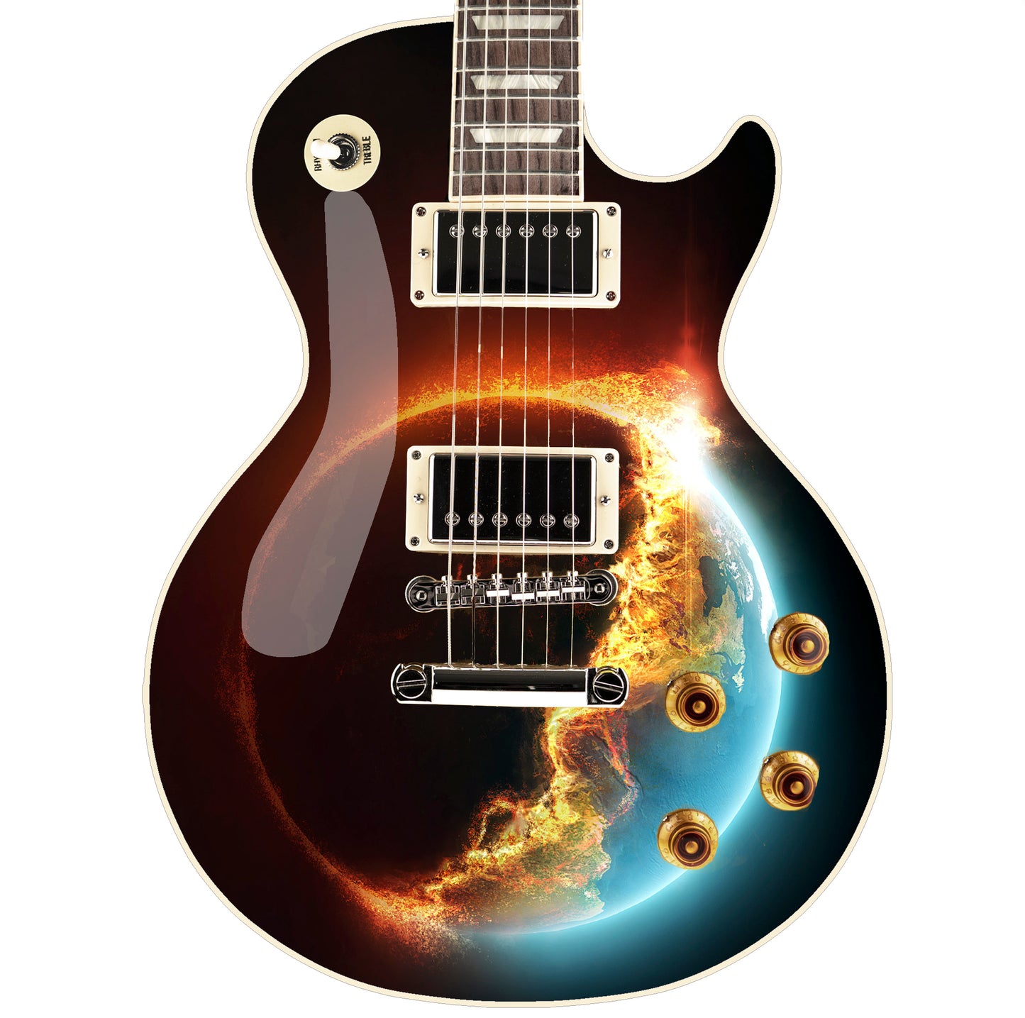 Guitar, Bass or Acoustic Skin Wrap Laminated Vinyl Decal Sticker World on Fire GS66
